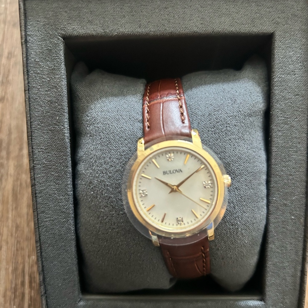NWT Bulova Gold and Brown Women's Watch